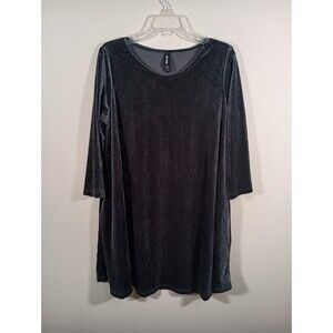 Agnes and Dora Velvet 3/4 Sleeve Swing Dark Gray Tunic Round Neck Plus Size XXL